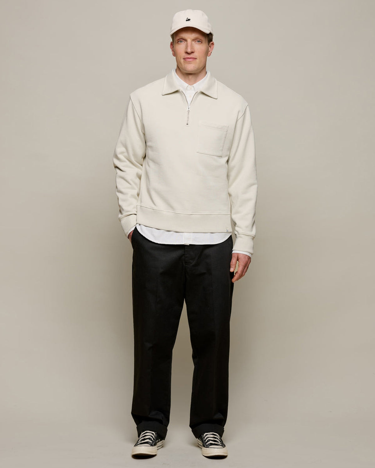 Merz b. Schwanen ZIP03 Polo Collared Half-Zip Cotton Sweatshirt - Nature