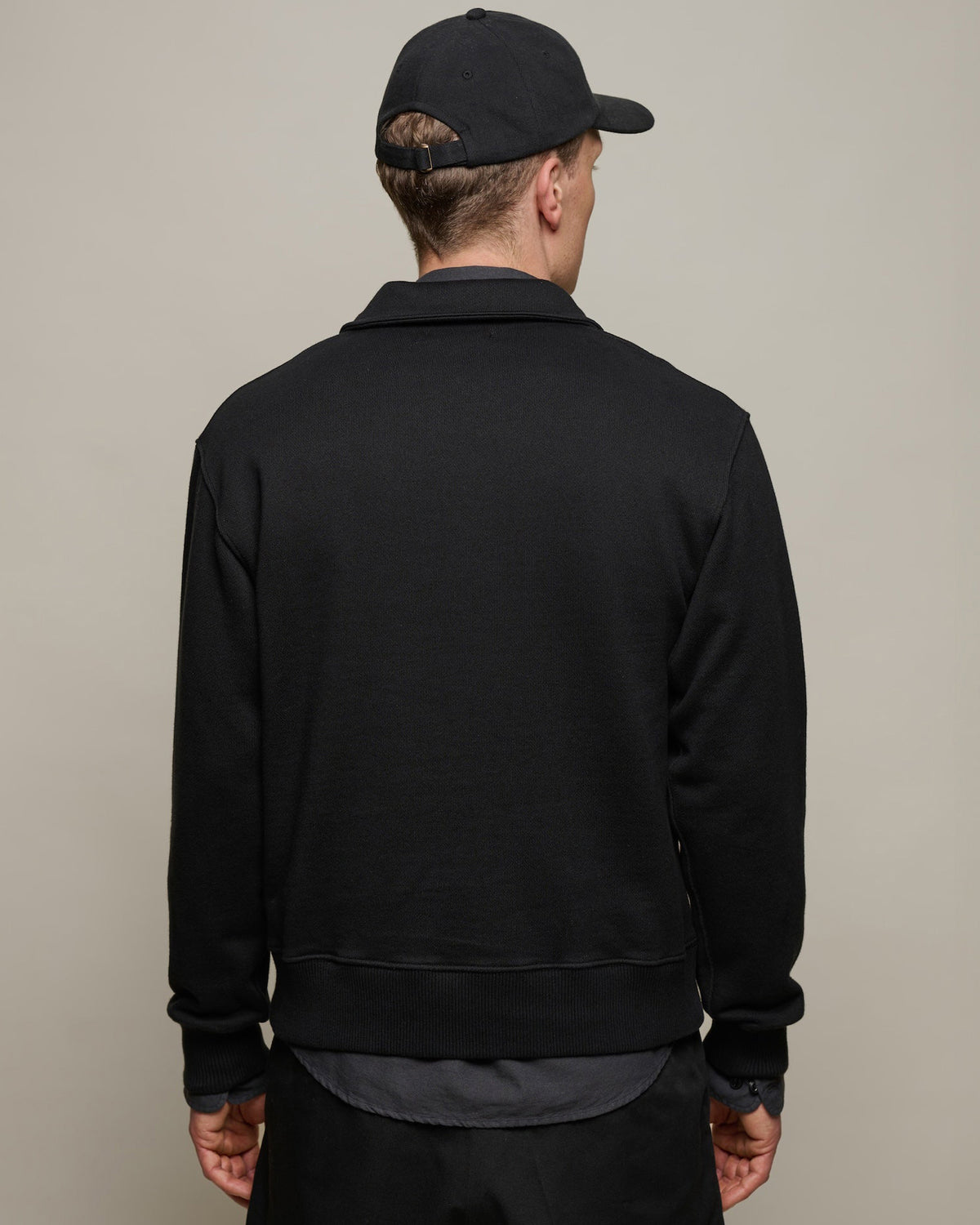 Merz b. Schwanen ZIP03 Polo Collared Half-Zip Cotton Sweatshirt - Deep Black