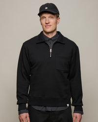 Merz b. Schwanen ZIP03 Polo Collared Half-Zip Cotton Sweatshirt - Deep Black