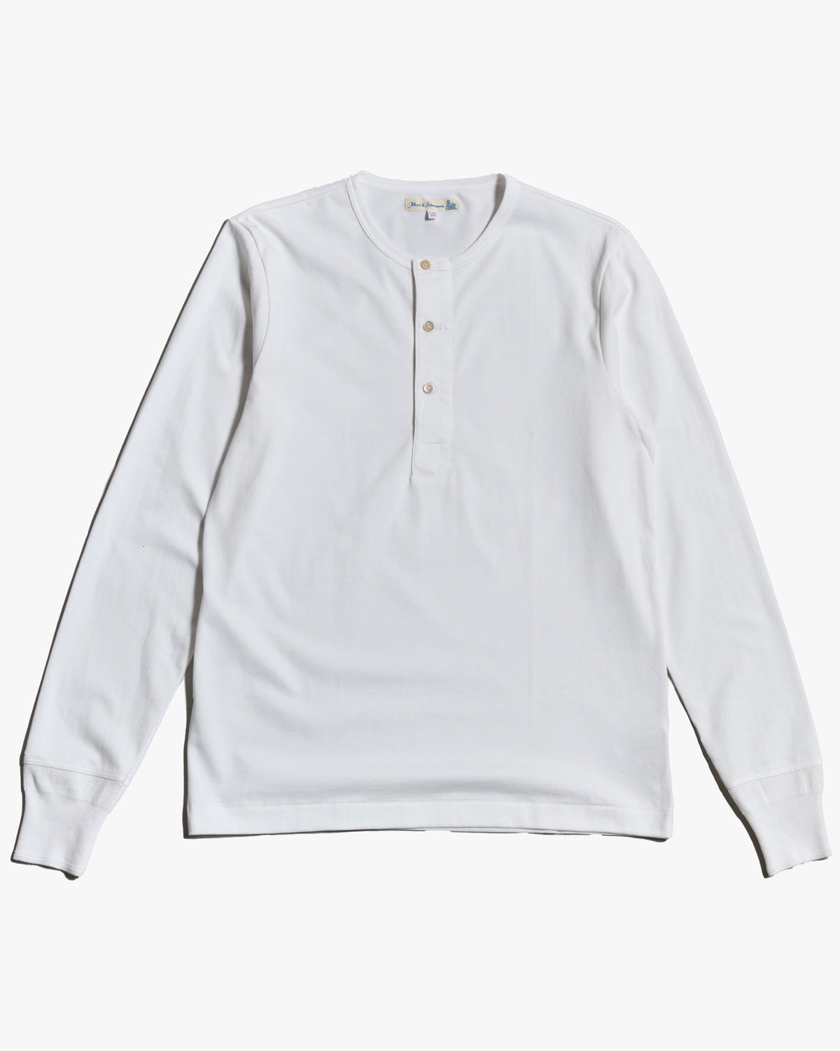 Merz b. Schwanen 2M06 6.8oz Classic Fit Sturdy Jersey L/S Henley - White