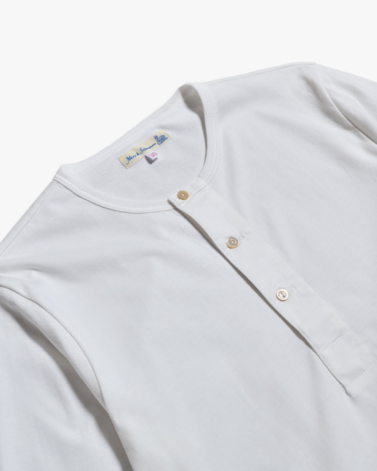 Merz b. Schwanen 2M06 6.8oz Classic Fit Sturdy Jersey L/S Henley - White