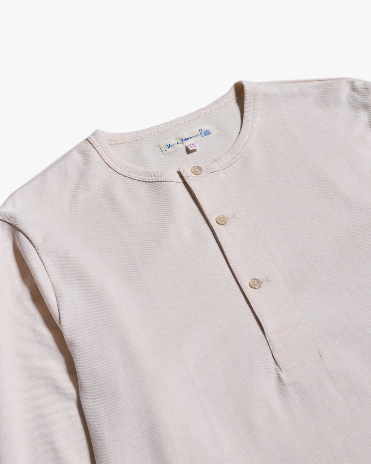 Merz b. Schwanen 2M06 6.8oz Classic Fit Sturdy Jersey L/S Henley - Nature