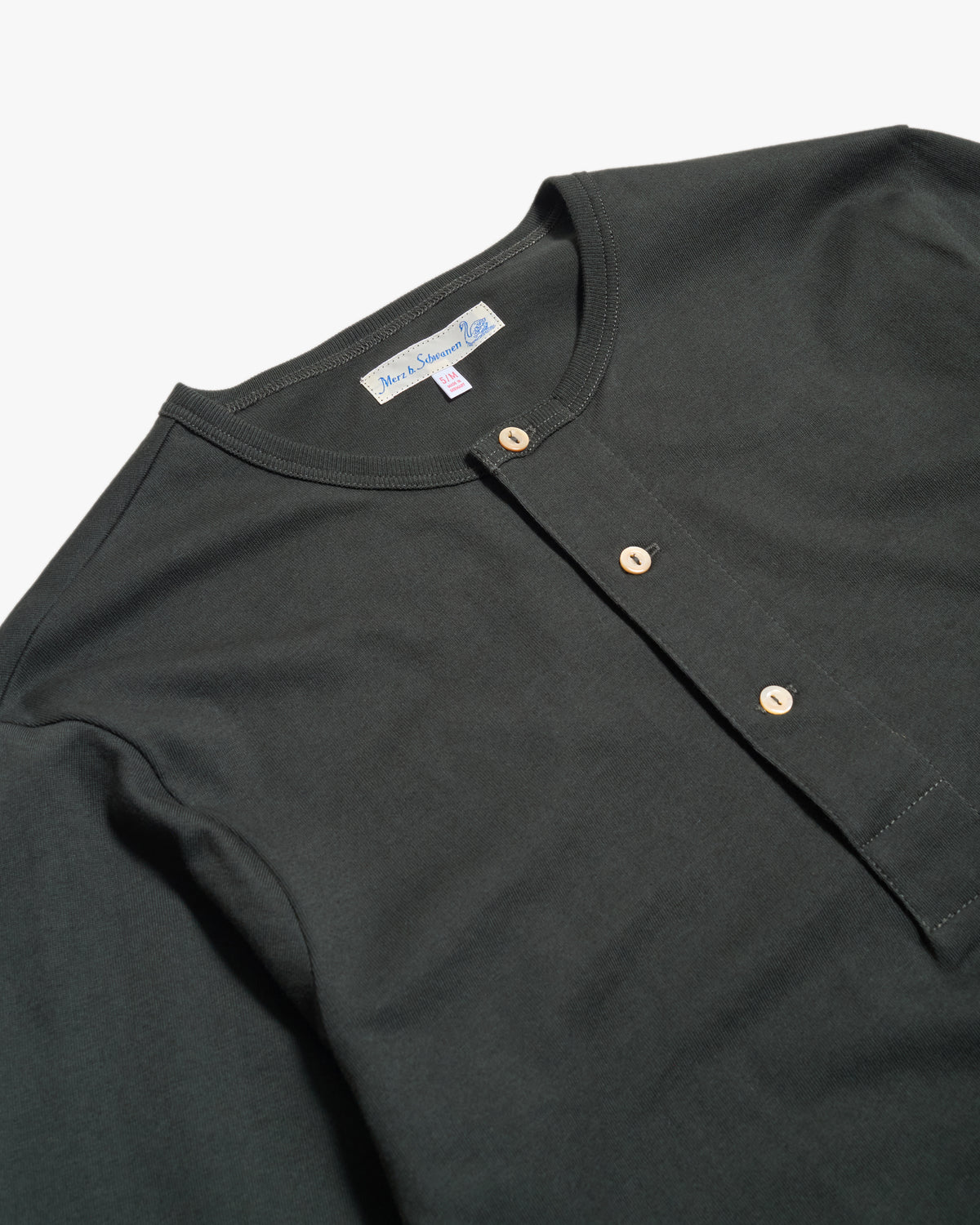 Merz b. Schwanen Good Originals 2M06 6.8oz Classic Fit Sturdy Jersey L/S Henley - Forest