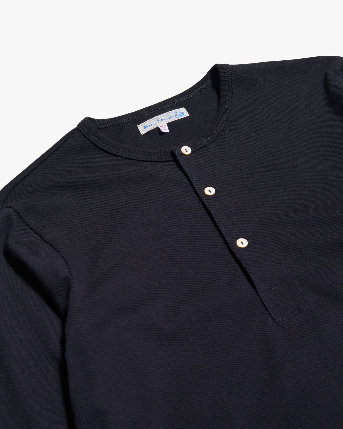 Merz b. Schwanen 2M06 6.8oz Classic Fit Sturdy Jersey L/S Henley - Deep Black