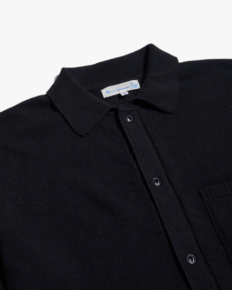 Merz b. Schwanen KNITSHIRT06 Merino Wool Silk & Cashmere L/S Shirt - Deep Black
