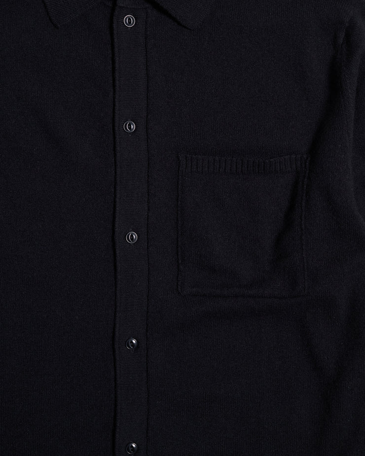 Merz b. Schwanen KNITSHIRT06 Merino Wool Silk & Cashmere L/S Shirt - Deep Black