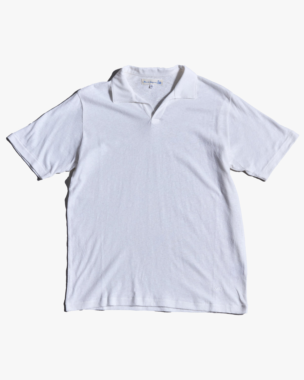 Merz b. Schwanen LINEN02 Relaxed Linen-Cotton Polo Shirt - White | Merz b. Schwanen Polo Shirts | JEANSTORE