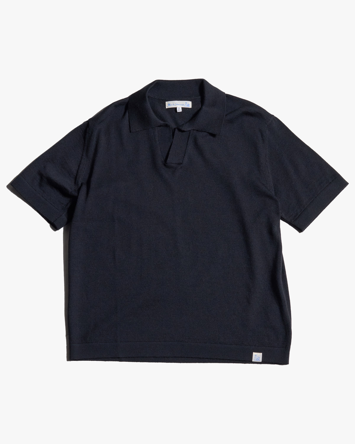Merz b. Schwanen MERINOPOLO01 Knitted Merino Wool Polo Shirt - Deep Black