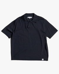 Merz b. Schwanen MERINOPOLO01 Knitted Merino Wool Polo Shirt - Deep Black