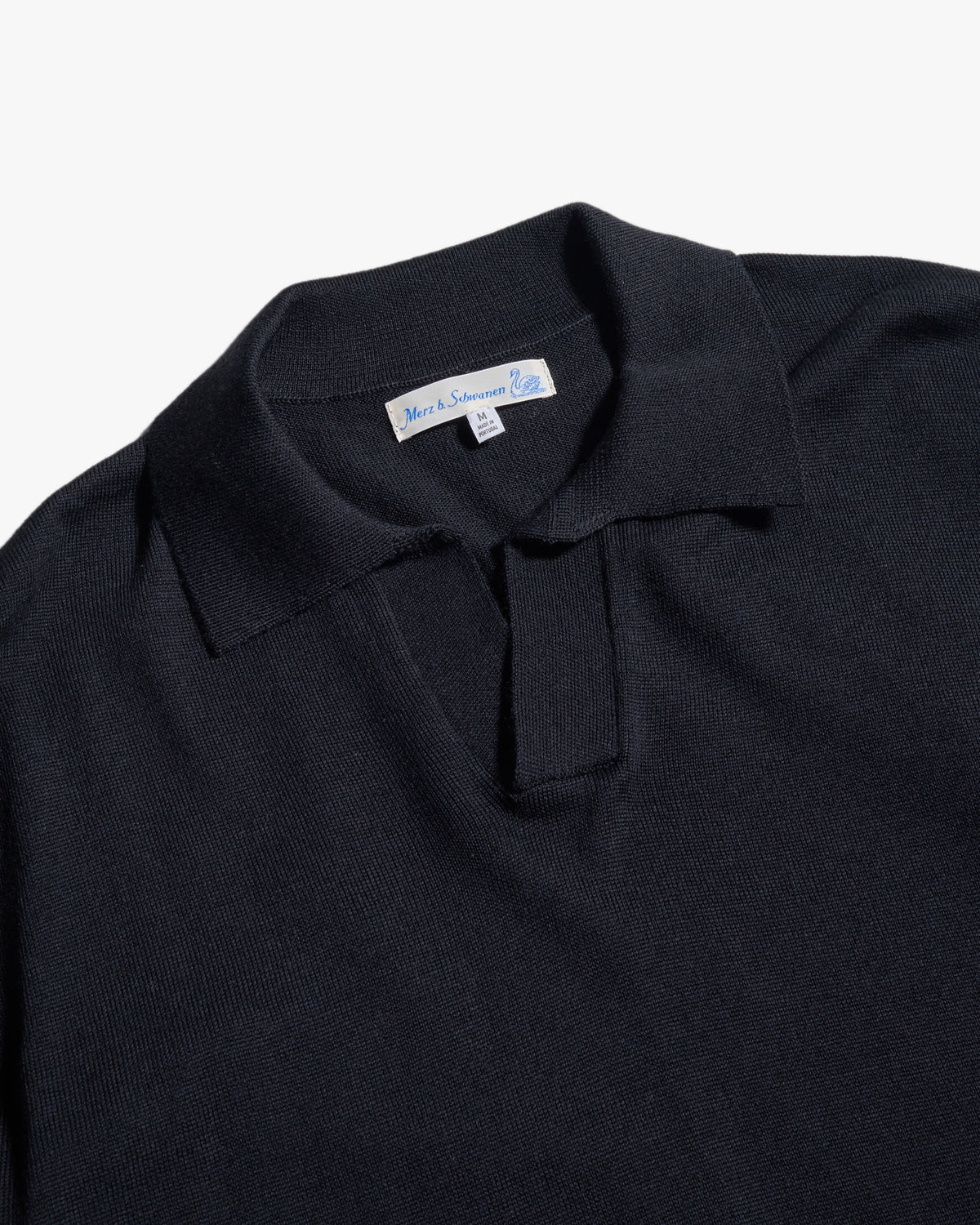 Merz b. Schwanen MERINOPOLO01 Knitted Merino Wool Polo Shirt - Deep Black
