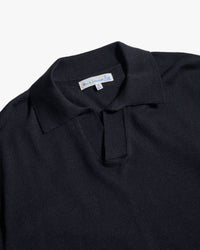 Merz b. Schwanen MERINOPOLO01 Knitted Merino Wool Polo Shirt - Deep Black