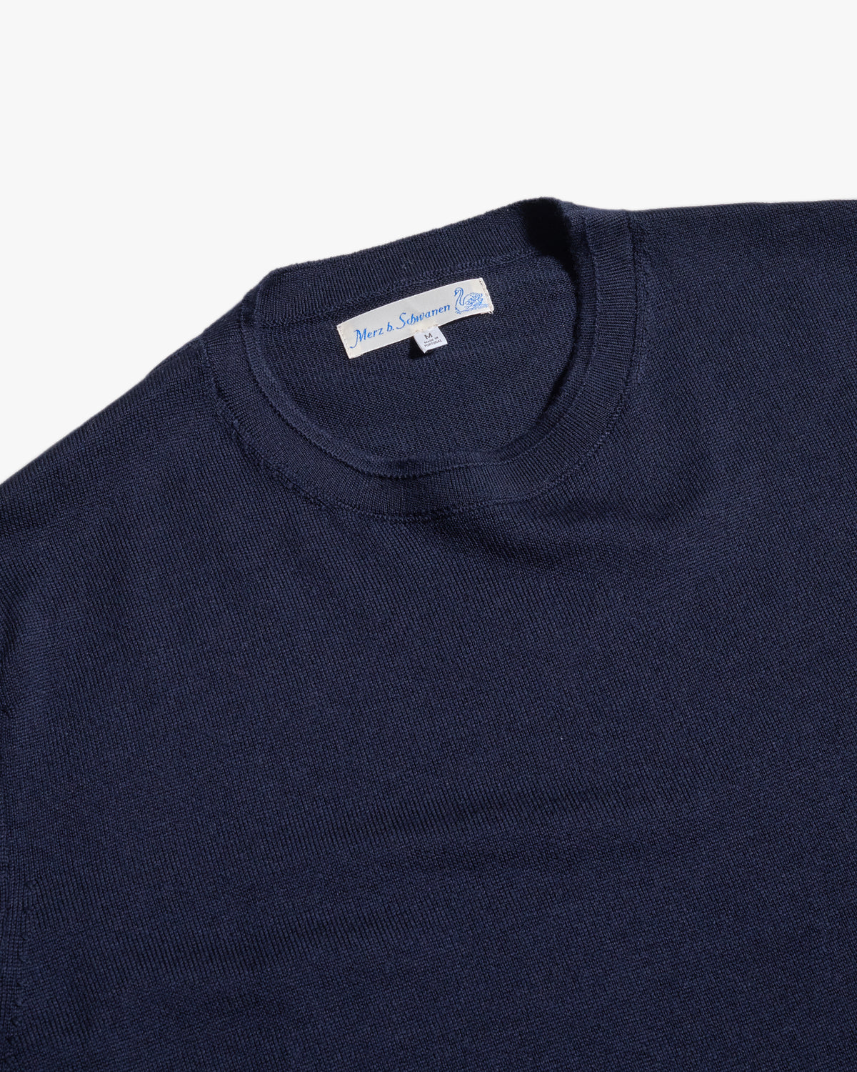 Merz b. Schwanen MERINOTEE01 Knitted Merino Wool Tee - Dark Navy