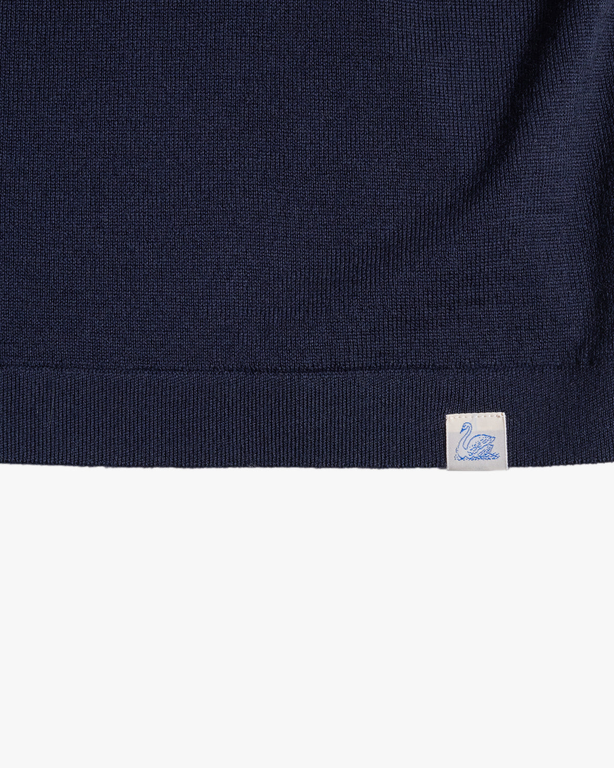 Merz b. Schwanen MERINOTEE01 Knitted Merino Wool Tee - Dark Navy