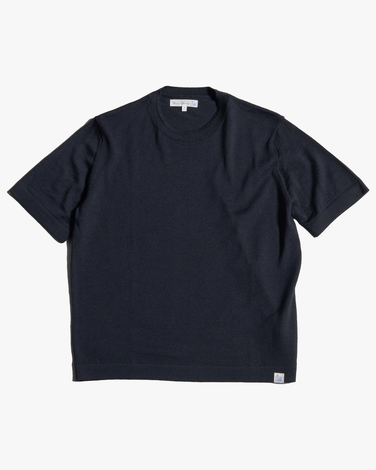 Merz b. Schwanen MERINOTEE01 Knitted Merino Wool Tee - Deep Black