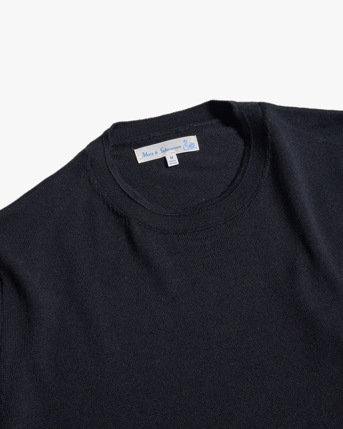 Merz b. Schwanen MERINOTEE01 Knitted Merino Wool Tee - Deep Black