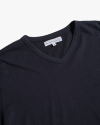 Merz b. Schwanen PIMATEE01V 4.1oz Soft Pima Cotton Relaxed V-Neck Tee - Deep Black