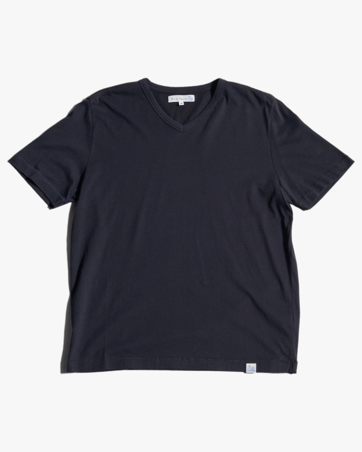 Merz b. Schwanen PIMATEE01V 4.1oz Soft Pima Cotton Relaxed V-Neck Tee - Deep Black