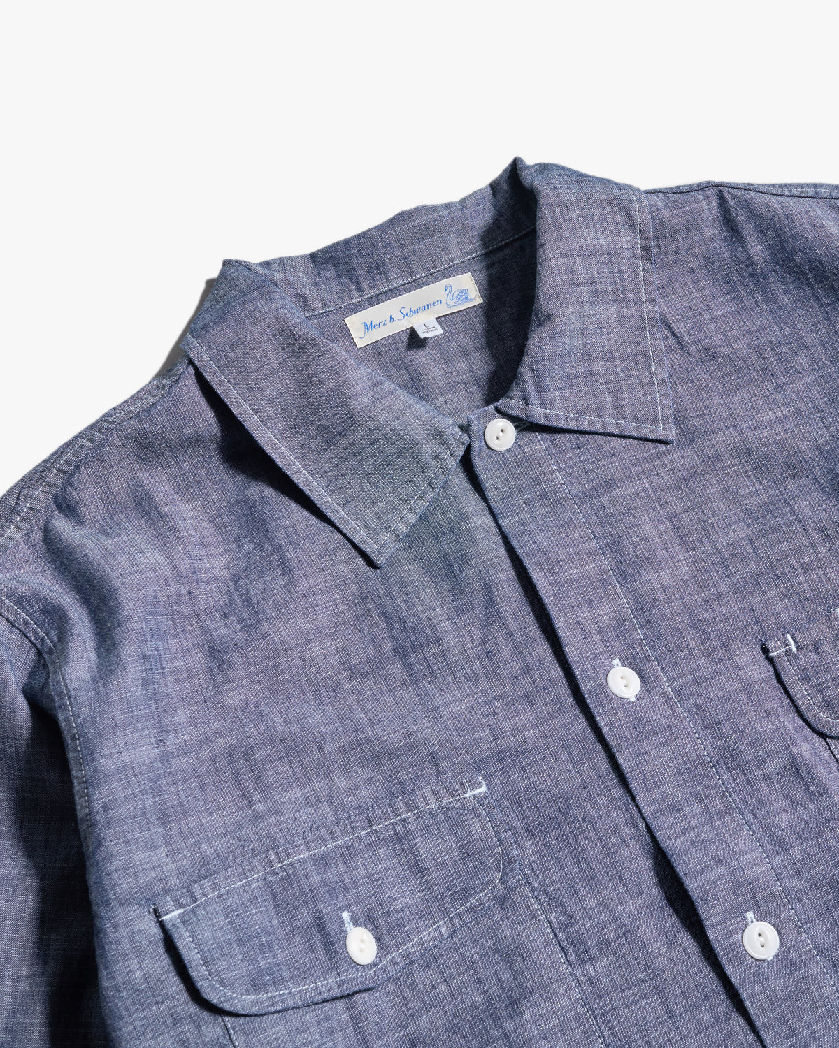 Merz b. Schwanen SHIRT06CH Chambray L/S Shirt - Denim Blue