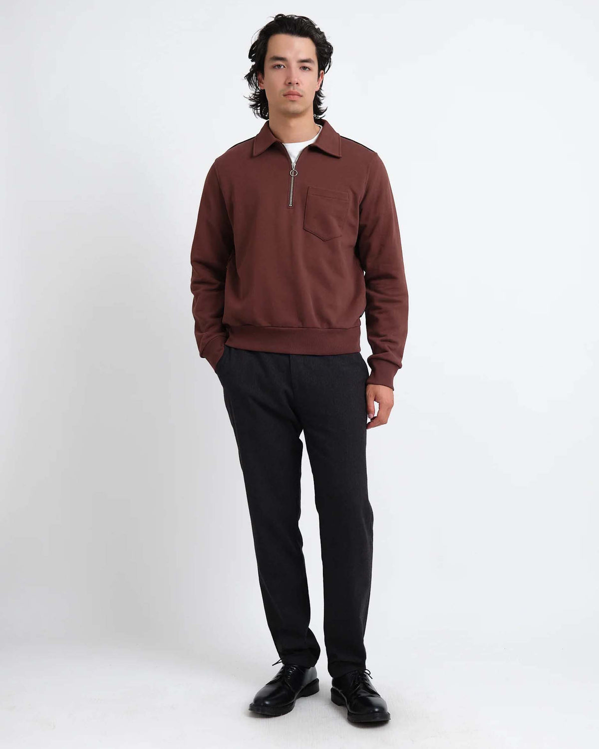 Oliver Spencer Lorimer Half Zip Sweatshirt - Harker Brown