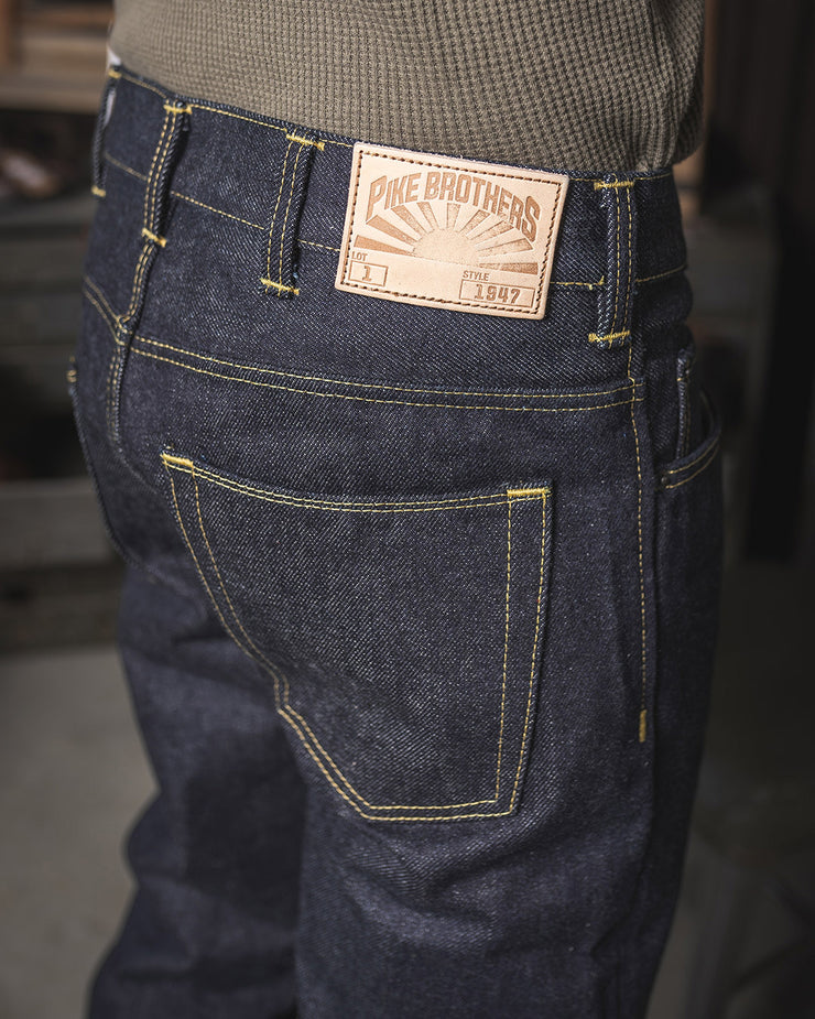 Pike Brothers 1947 Roamer Pant Relaxed Tapered Mens Jeans - 21oz Selvedge Indigo