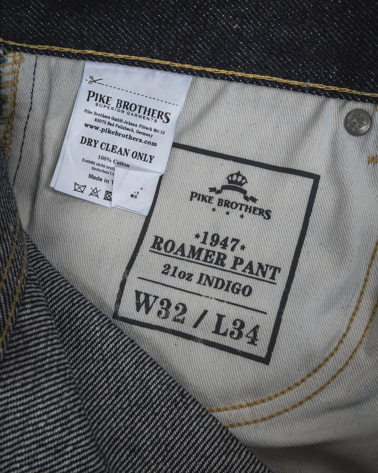 Pike Brothers 1947 Roamer Pant Relaxed Tapered Mens Jeans - 21oz Selvedge Indigo