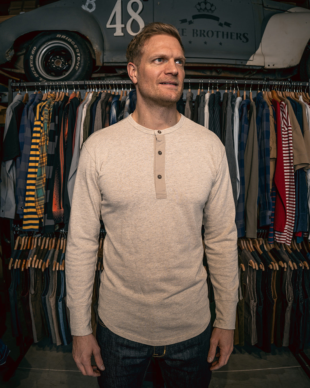 Pike Brothers L/S 1927 Henley Shirt - Ecru Melange