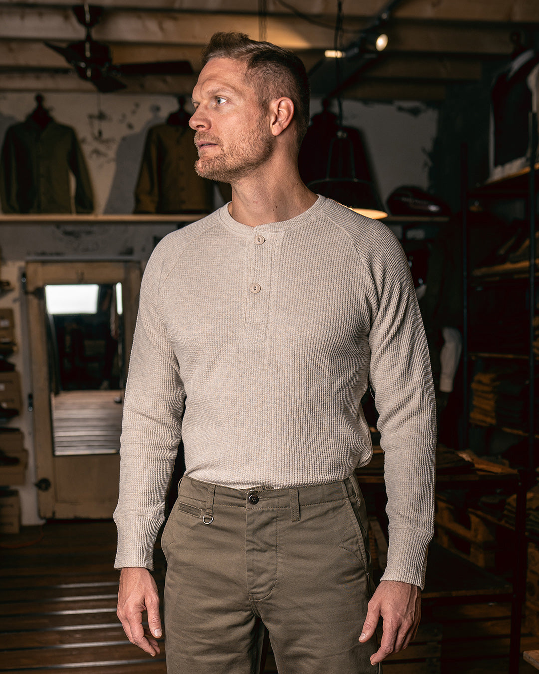 Pike Brothers 1936 Waffle Henley Shirt - Natural