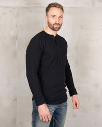 Pike Brothers 1936 Waffle Henley Shirt - Black | Pike Brothers T Shirts | JEANSTORE