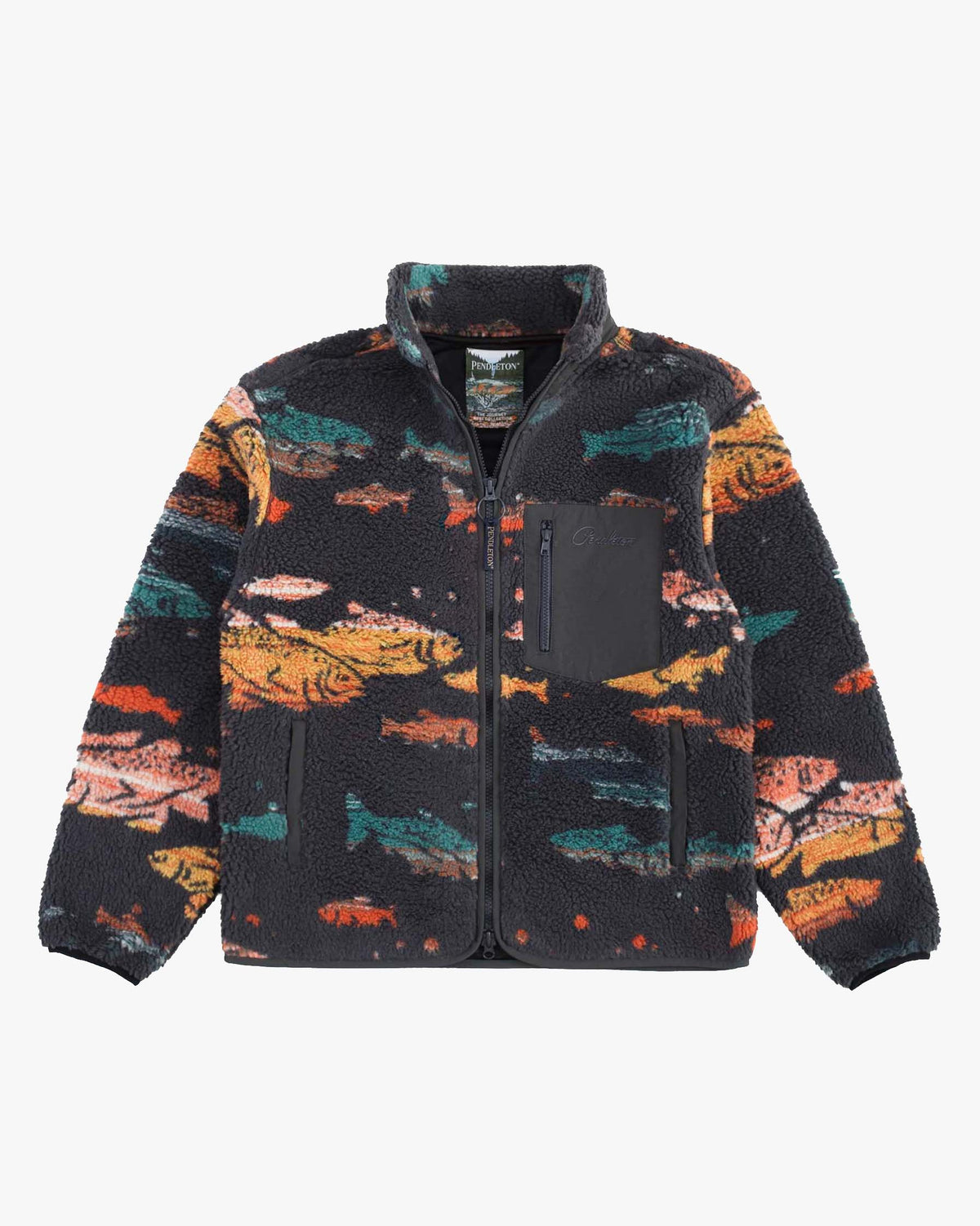 Pendleton Full Zip Jacquard Sherpa Fleece Jacket - Salmon Falls Grey
