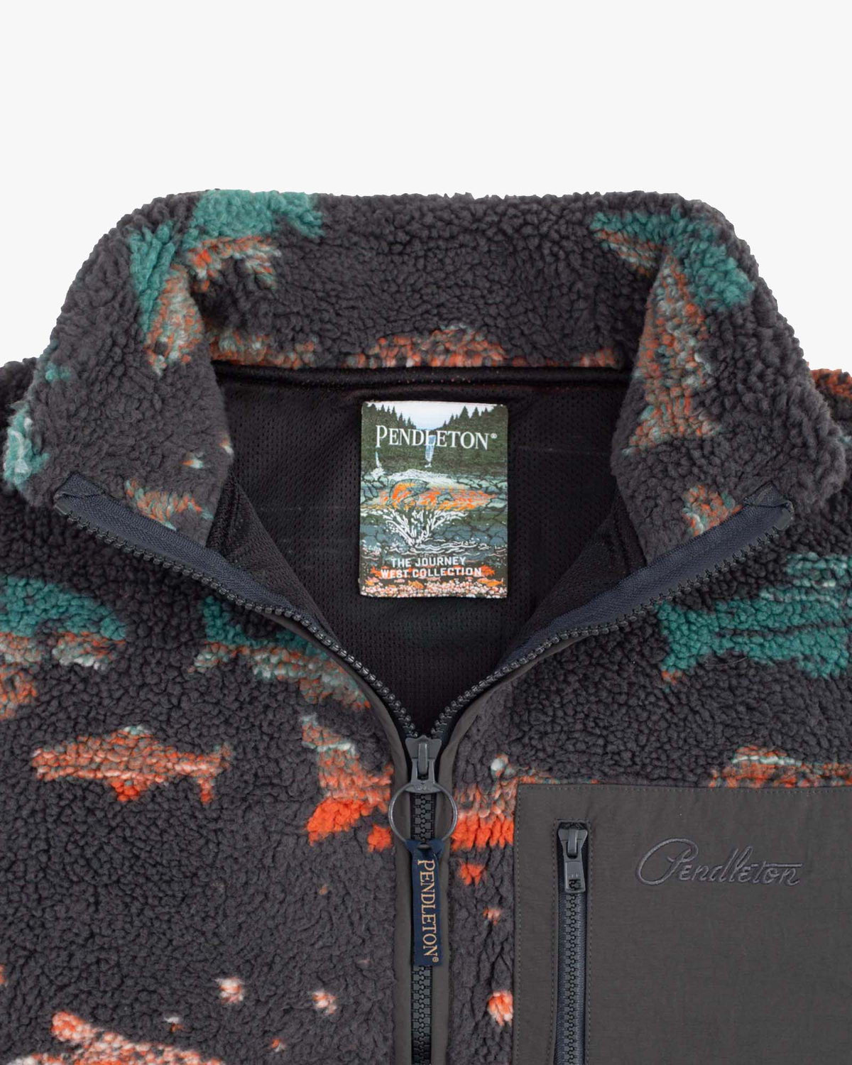 Pendleton Full Zip Jacquard Sherpa Fleece Jacket - Salmon Falls Grey