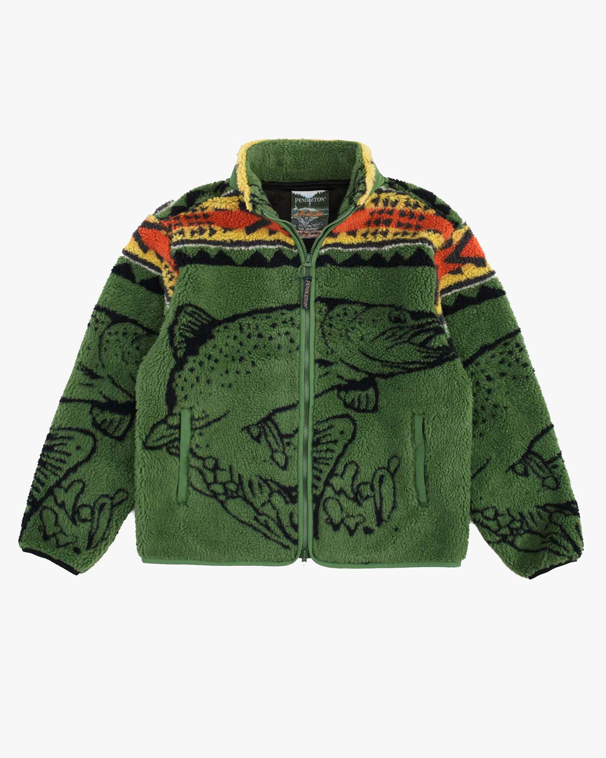 Pendleton Full Zip Jacquard Sherpa Fleece Jacket - Salmon Falls Olive