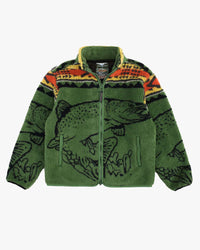 Pendleton Full Zip Jacquard Sherpa Fleece Jacket - Salmon Falls Olive