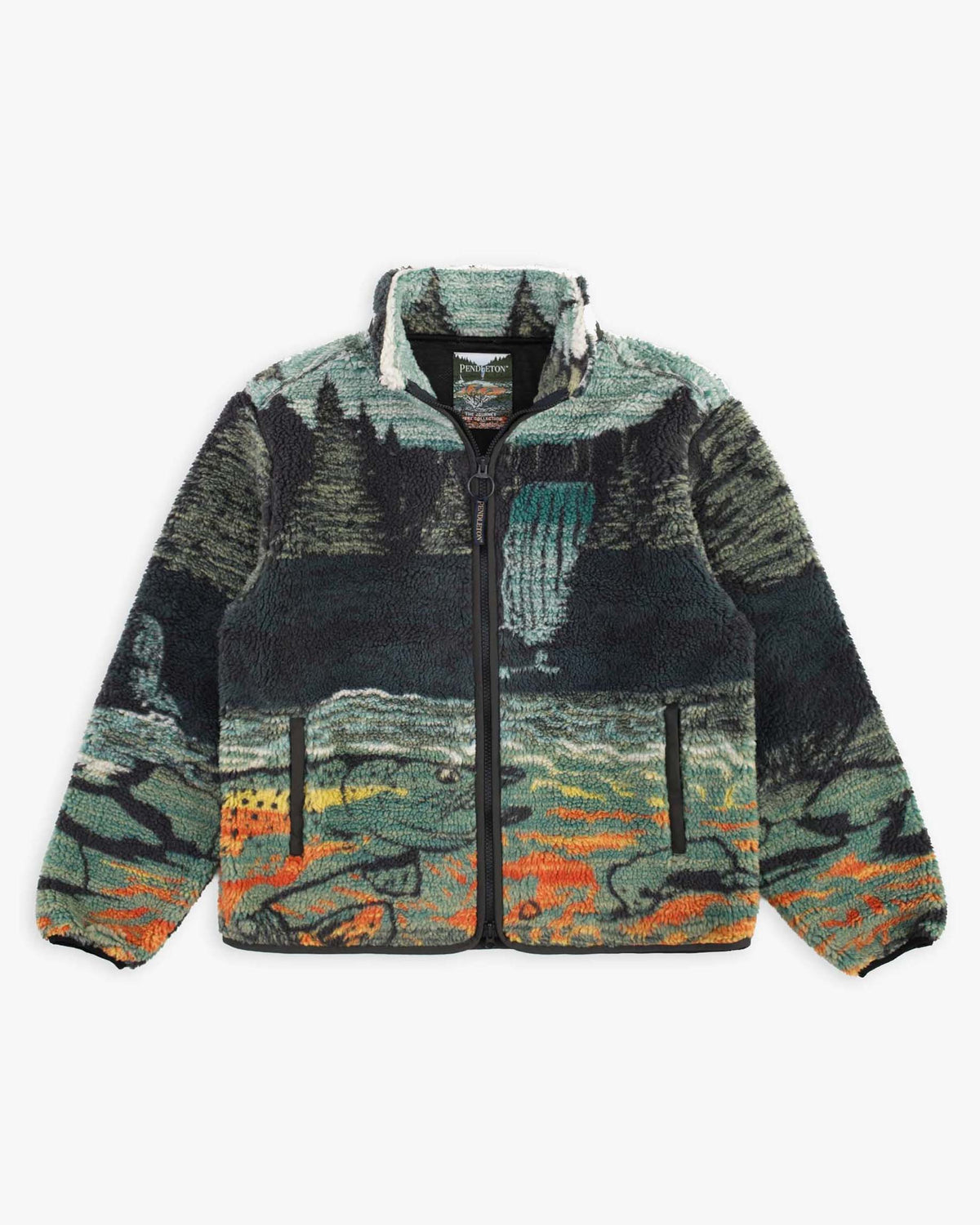 Pendleton Full Zip Jacquard Sherpa Fleece Jacket - Salmon Falls Scenic