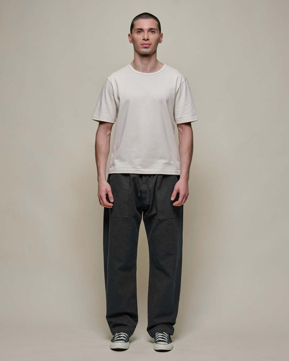 Merz b. Schwanen PANTS05 Workers Cotton Twill Drawstring Pants - Charcoal