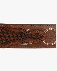 Stetson Pebble Leather Basket Weave Leather Belt - Brown / Brass
