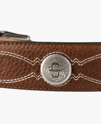 Stetson Pebble Leather Basket Weave Leather Belt - Brown / Brass