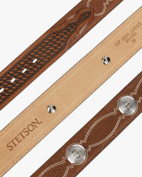 Stetson Pebble Leather Basket Weave Leather Belt - Brown / Brass