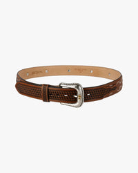 Stetson Pebble Leather Basket Weave Leather Belt - Brown / Brass