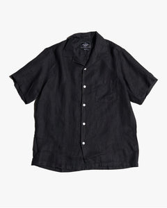 Portuguese Flannel Linen Camp Collar Shirt - Black