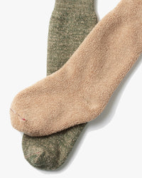 RoToTo R1001-BR Double Face Crew Socks - Green / Brown