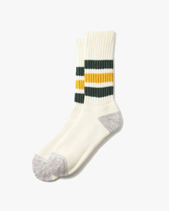 RoToTo R1255 Coarse Ribbed Oldschool Socks - Dark Green / Yellow