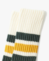 RoToTo R1255 Coarse Ribbed Oldschool Socks - Dark Green / Yellow | RoToTo Socks | JEANSTORE