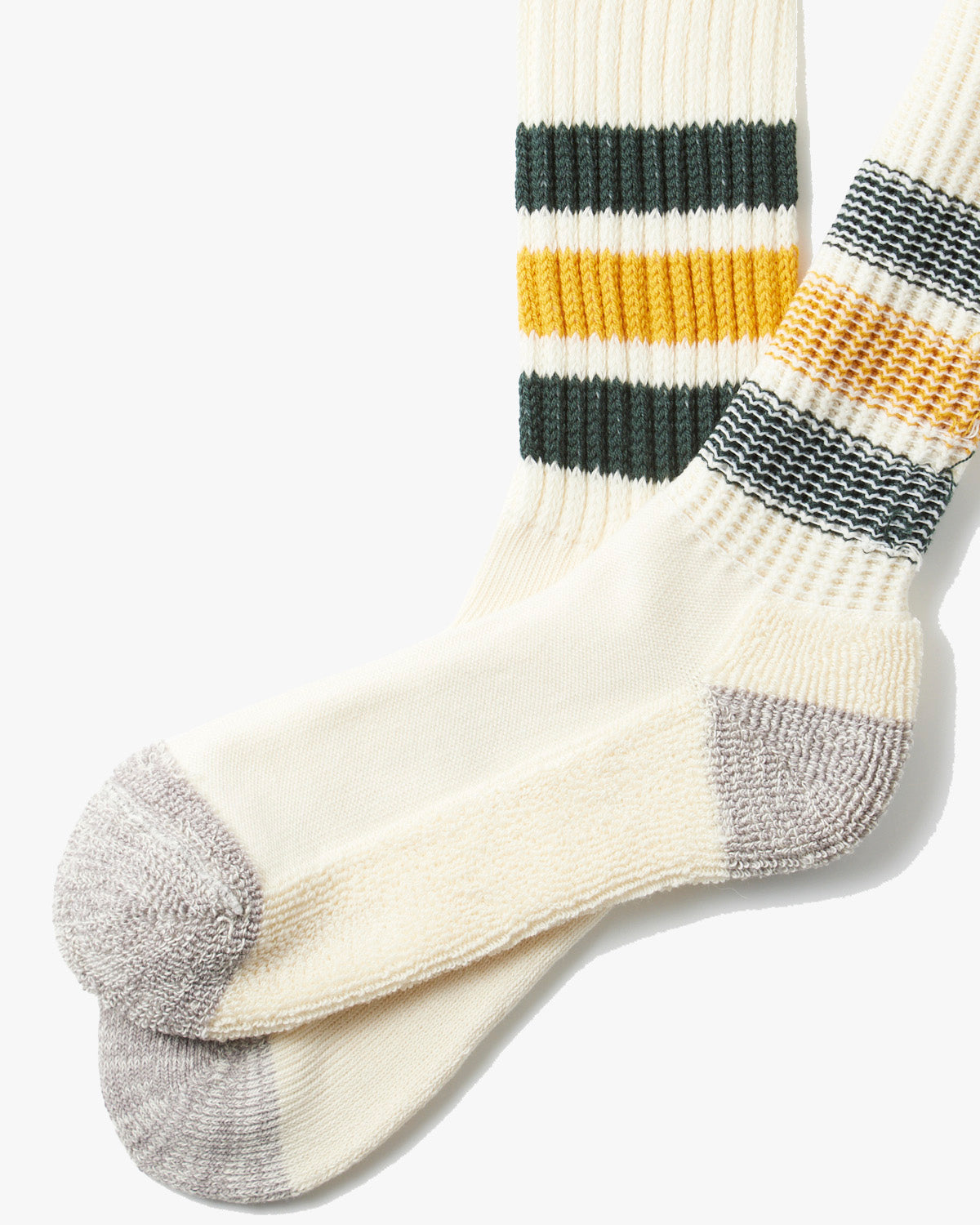 RoToTo R1255 Coarse Ribbed Oldschool Socks - Dark Green / Yellow | RoToTo Socks | JEANSTORE
