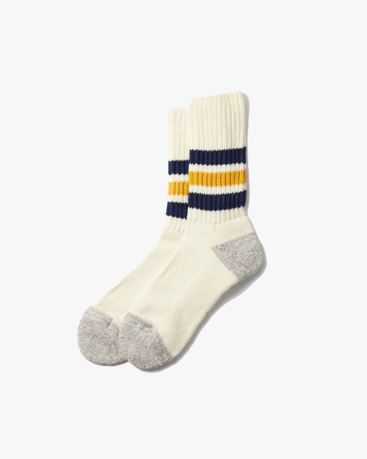 RoToTo R1255 Coarse Ribbed Oldschool Socks - Navy / Yellow