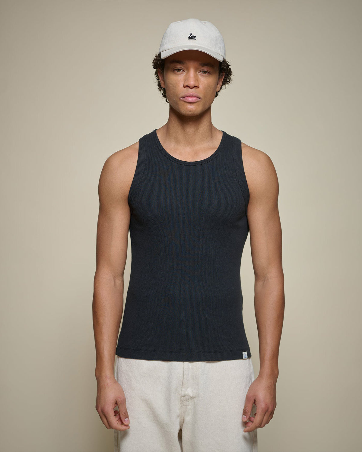 Merz b. Schwanen RIBTANK01 7.2oz Ribbed Tank Top - Deep Black | Merz b. Schwanen T Shirts | JEANSTORE
