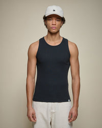 Merz b. Schwanen RIBTANK01 7.2oz Ribbed Tank Top - Deep Black | Merz b. Schwanen T Shirts | JEANSTORE