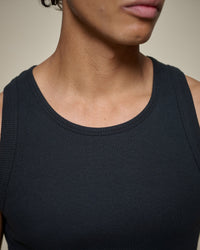Merz b. Schwanen RIBTANK01 7.2oz Ribbed Tank Top - Deep Black | Merz b. Schwanen T Shirts | JEANSTORE