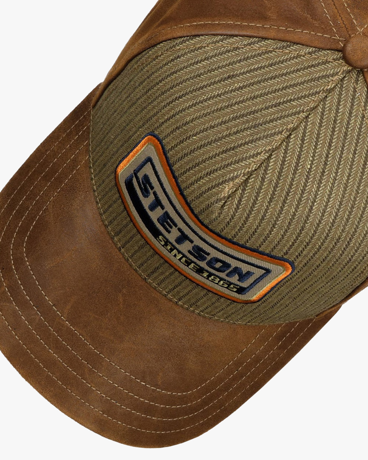 Stetson Cotton Linen Stripe Trucker Cap - Brown / Olive Stripe
