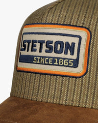 Stetson Cotton Linen Stripe Trucker Cap - Brown / Olive Stripe