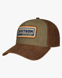 Stetson Cotton Linen Stripe Trucker Cap - Brown / Olive Stripe